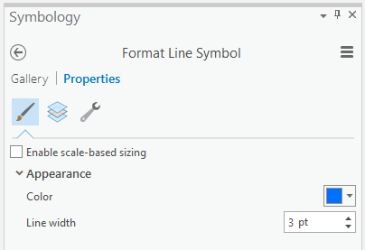 Symbology pane when editing a single symbol in ArcGIS Pro 2.0.1 (polyline symbol as example).